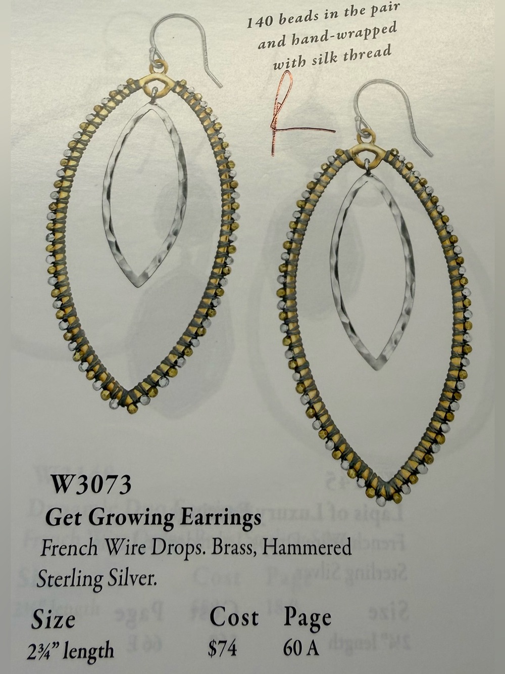 Silpada Sterling Silver & Brass Get Growing Boho Drop Earrings W3073 - Picture 3 of 3